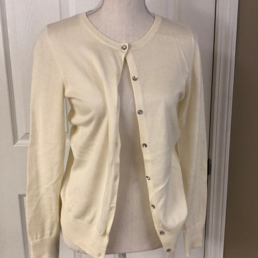 Loft: cream cardigan w/crystal buttons.